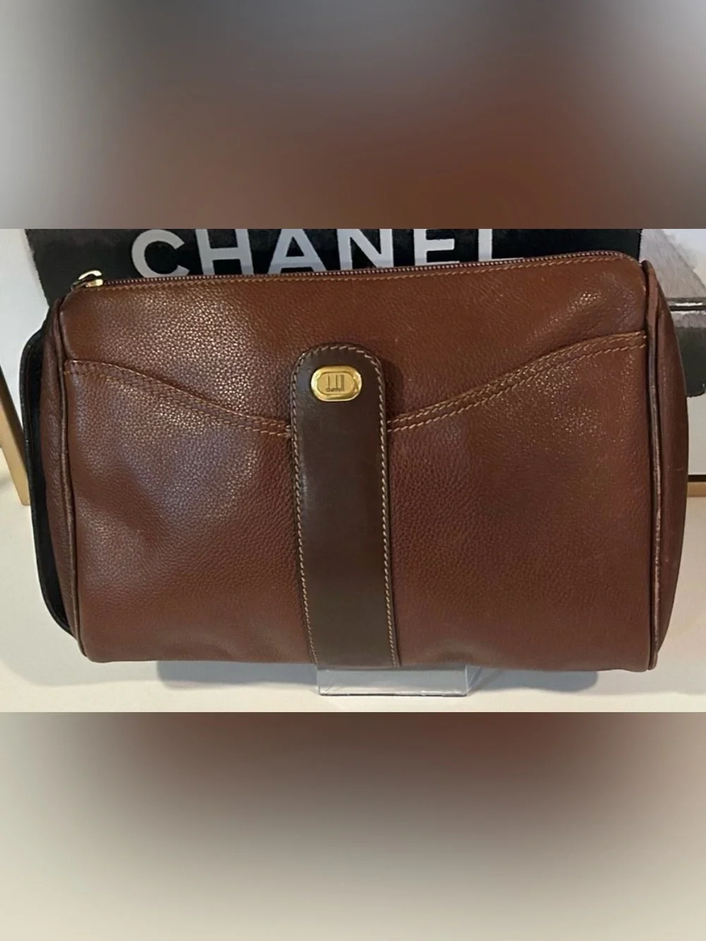 Dunhill Brown Leather Bag clutch Organizer Travel bag